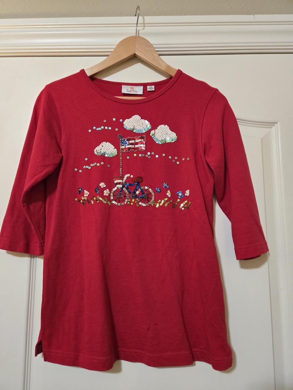 Quacker Factory Red 3/4 Sleeve Sequin Bike Top Festive